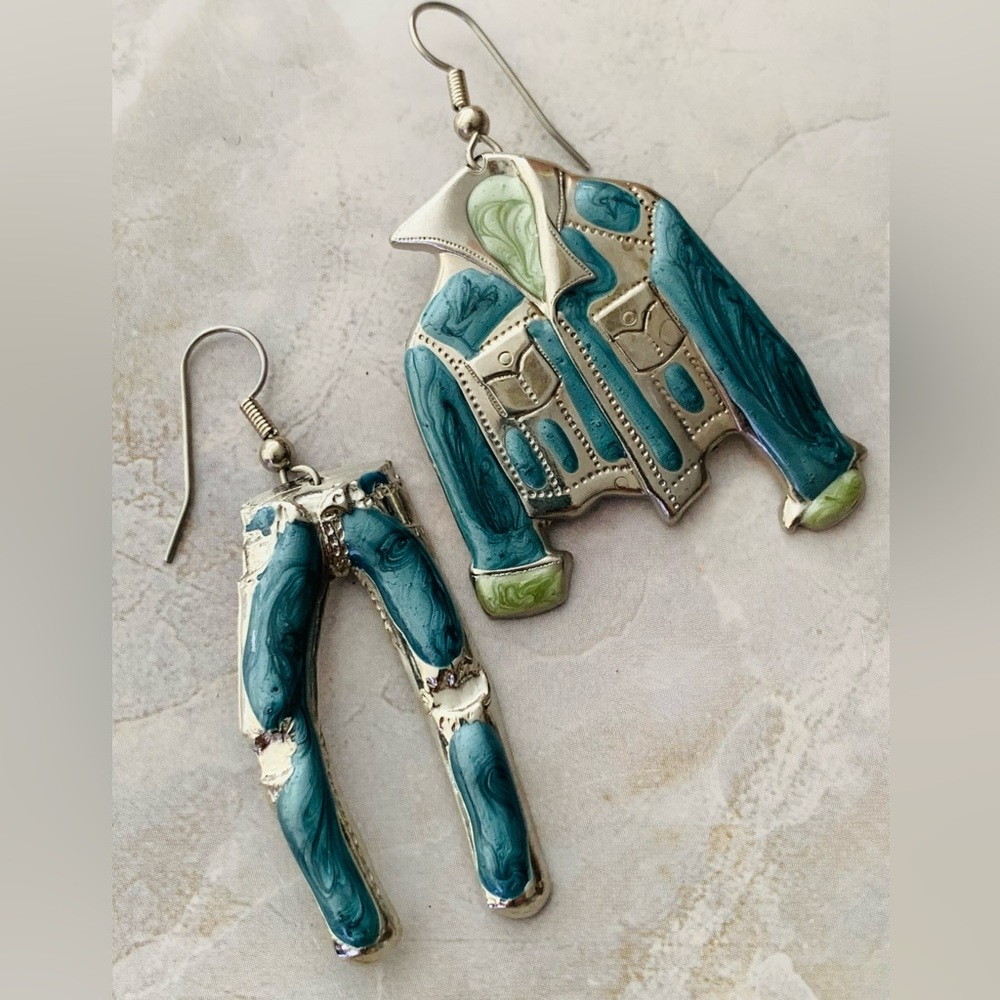 Vintage Denim Jacket and Jeans Vintage Metal Earrings - Picture 6 of 6